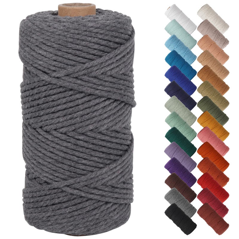 NOANTA Grey Macrame Cord 3mm x 109yards  Colored Macrame Rope  Cotton Rope Macrame Yarn  Colorful Cotton Craft Cord for Wall Hanging  Plant Hangers  Crafts  Knitting - Image 2
